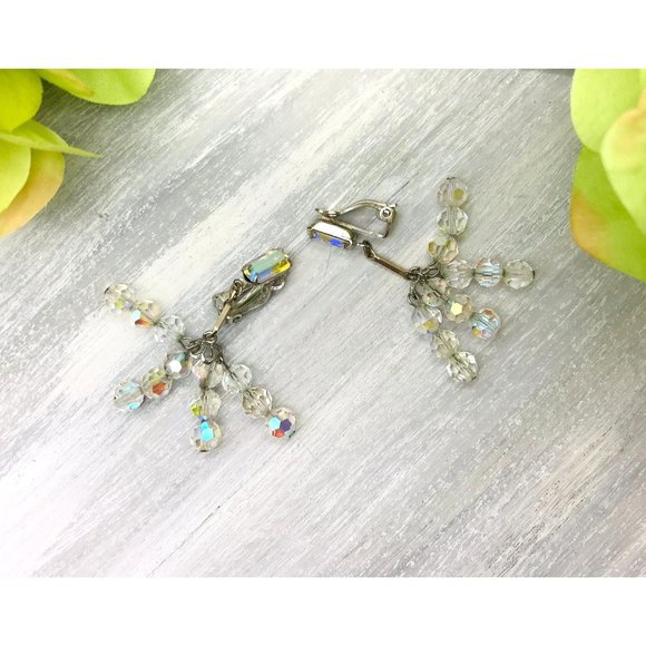 Vintage Lewis Segal California Clip On Earrings Rectangle AB Rhinestone With AB - Picture 5 of 6